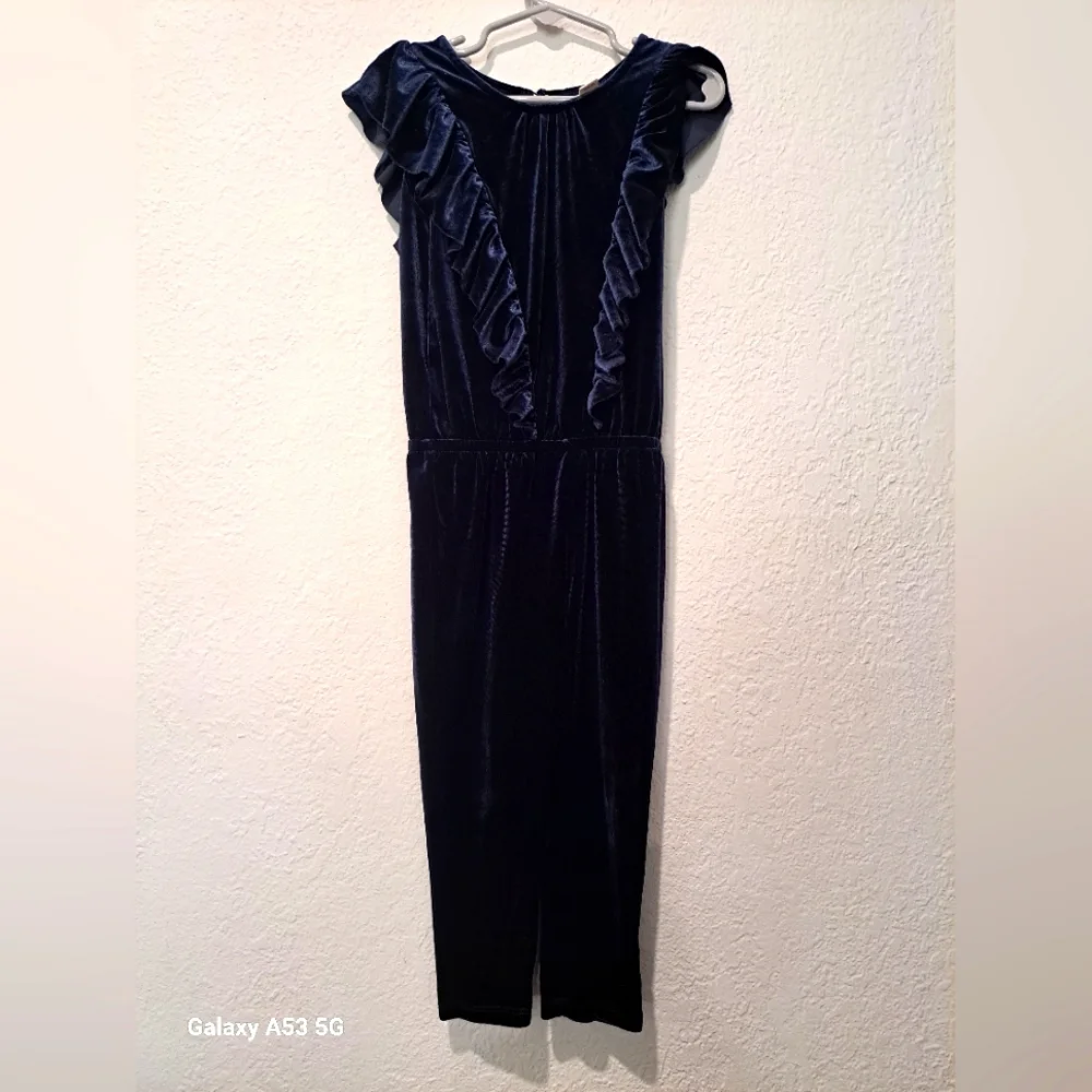 Cat & Jack Navy Blue Ruffled Velvet Jumpsuit for Toddler Girls Age 4